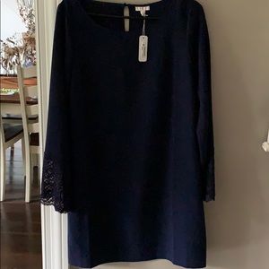 Navy Dress with Lace Sleeve
